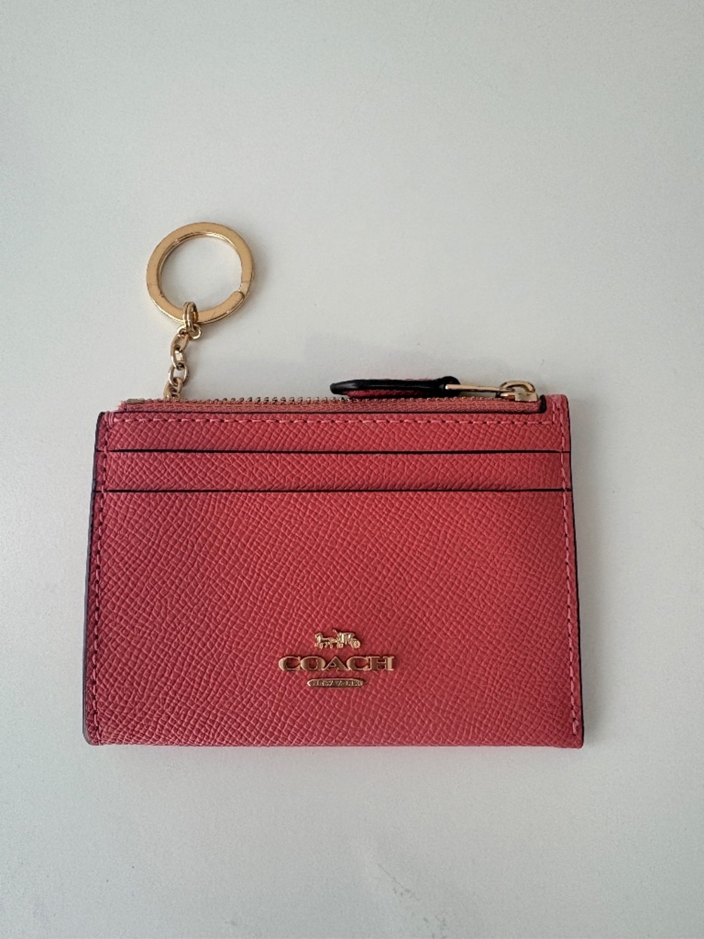 Coach Mini Skinny ID Case Cardholder Wallet in Coral Pink Crossgrain Leather